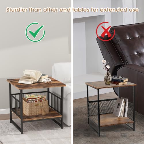 DHMAKER End Table, Industrial Side Table with 2-Tire Storage Shelf,