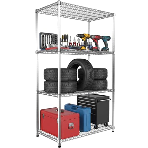 Wnkelo Silver 4-Tier Wire Shelving Unit - Heavy Duty Garage Storage 2200 lbs