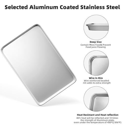 Crosson 16x24 Inch Commercial Aluminum Cookie Sheet Pan Set of 3 - Baking Tray & Jelly Roll Pan