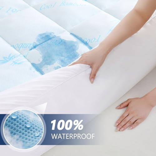 Waterproof King Mattress Topper with Cooling & Memory Foam - Blue