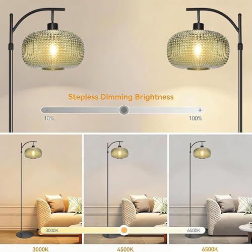 Dark Green Floor Lamp with Remote Control & Dimmable Green Lampshade - Vintage Mid-Century Modern Tall Standing Light for Living Room & Bedroom - Black+Dark Green