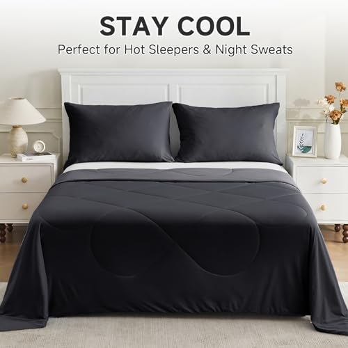 HOMFINE Cooling Comforter for Hot Sleepers Queen, Black 90"x90"