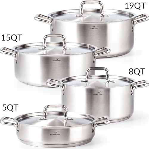 Silver Stainless Steel 15 Quart Braiser Pan with Lid - Commercial Grade, Nickel-Free