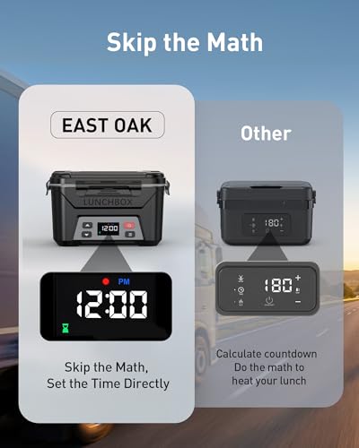 EAST OAK Black 5.5-Cup Cordless Heated Lunch Box with Scheduled Heating