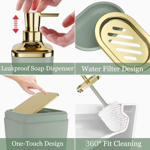 XLHOMO Sage Green Complete Bathroom Set Press-Lid with Rugs & Shower Curtain
