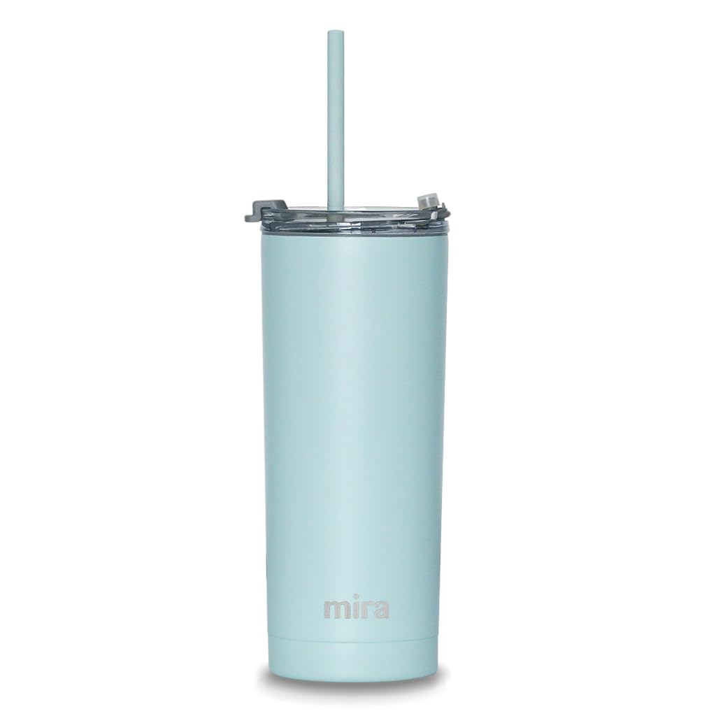 MIRA 20 oz Stainless Steel Vacuum Insulated Tumbler with Multi-Use Flip Lid & Straw - Travel Tumbler Cup for Hot or Cold Drinks - Pearl Blue