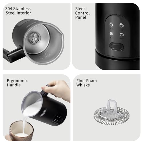 Nowtell 4-in-1 Electric Milk Frother & Steamer Black 350ml Hot Cold Foam Maker