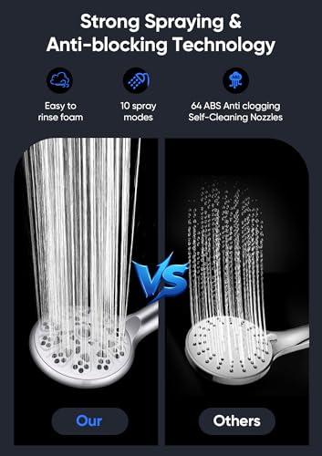 Brushed Chrome Dual Shower Head Set with Handheld & Fixed Rain Shower, 9 Spray Modes, 59" Hose