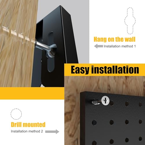 Black Metal Pegboard Panels 8 Pack - 16x12 Inch Wall Organizer with 50 Hooks