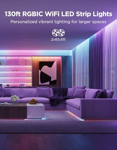 Govee 131.2ft RGBIC LED Strip Lights with Alexa & Google Assistant Compatibility - Multi-Color Smart Decor