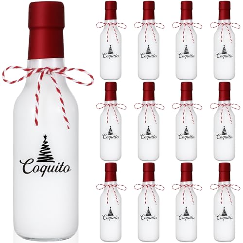 Sieral 12 Pcs Christmas Glass Coquito Wine Bottle with Lid 5 oz,