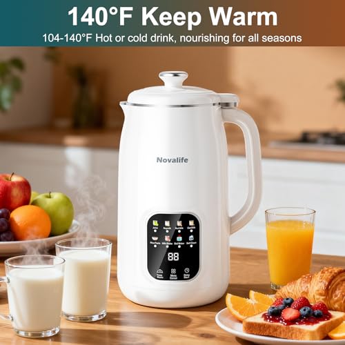 Novalife 8-in-1 White Nut Milk Maker Machine 40oz for Soy, Oat, Almond & Plant-Based Beverages