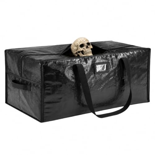 Black 12ft Skeleton Storage Bag - Heavy Duty PE Woven Fabric, Portable Holiday Decor Organizer