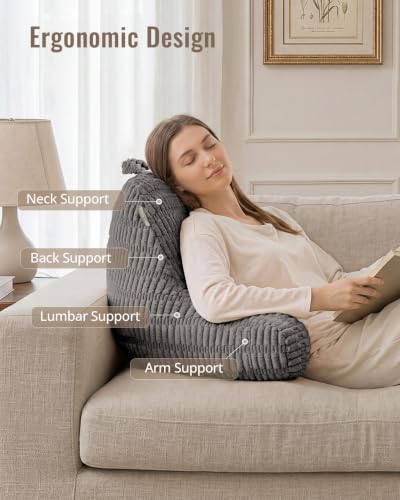 Blissful Diary Dark Gray Textured Reading Pillow with Arm Support & Storage - 18 Inch