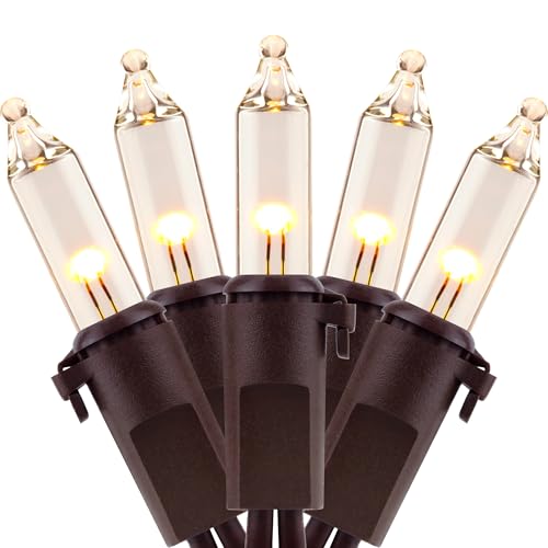 YULETIME 100 Warm White Christmas Lights on Brown Wire - 33 ft UL Listed