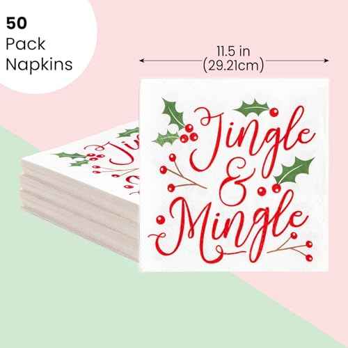 Sparkle and Bash 50 Pack Jingle & Mingle Christmas Cocktail Napkins, 5x5 inch Paper Napkins for Xmas Winter Season Holiday Party Supplies