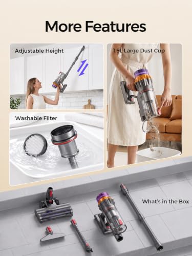 JIEANER Cordless Stick Vacuum Cleaner 600W, 55Kpa Suction, 70Min Runtime, Gray