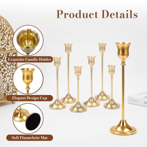 FrutPunch 6-Piece Brass Gold Taper Candle Holders Set (2x each of 6.3, 7.5, 8.8 in) – Vintage? Modern Wrought Metal