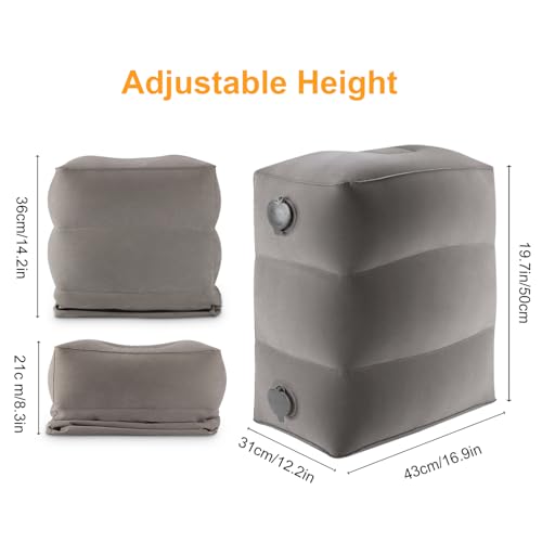 Inflatable Foot Rest and Leg Pillow Set - Adjustable Height 2 Pack Grey