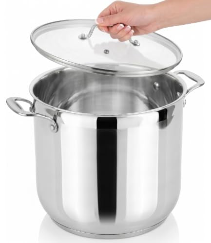 NutriChef 15-Quart Stainless Steel Stock Pot with Glass Lid, Induction Compatible