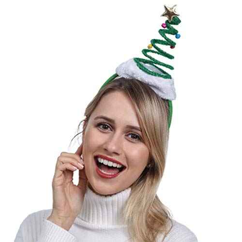ADJOY Springy Christmas Tree Headband with Bells Star Headwear - One Size Fits Most