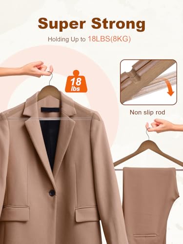 Heavy Duty Walnut Wooden Hangers 30 Pack - Closet Coat & Shirt Hangers