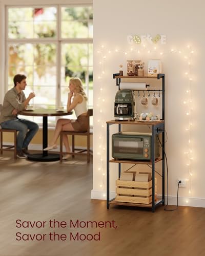 Rustic Brown 4-Tier Kitchen Baker's Rack with Power Outlet - 17.7" Wide