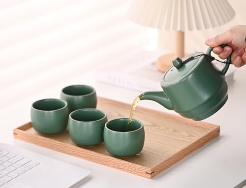 NCQIXIAO Green Rural Style Ceramic Espresso Cups Set of 4, 5oz Coffee Mugs