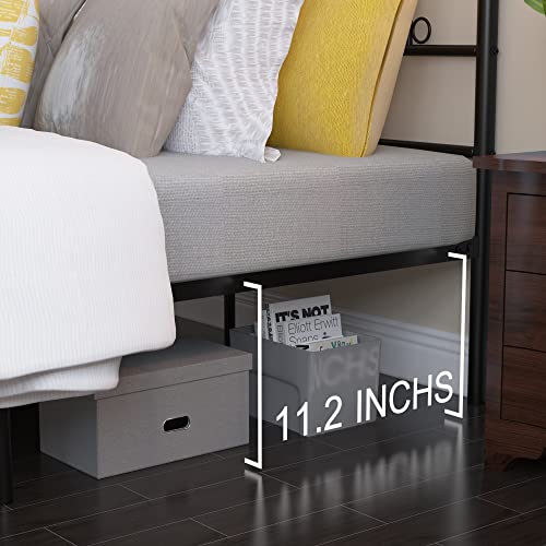Weehom Full Size Platform Bed Black with Flower Design - Easy Assembly, Heavy Duty Metal Slats