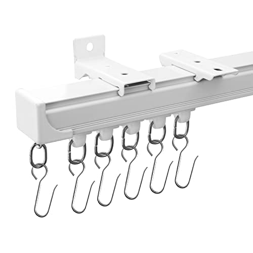 MaKefeile 12FT Ceiling Curtain Track Kit White Wall & Ceiling Mount Sliding Door Rails