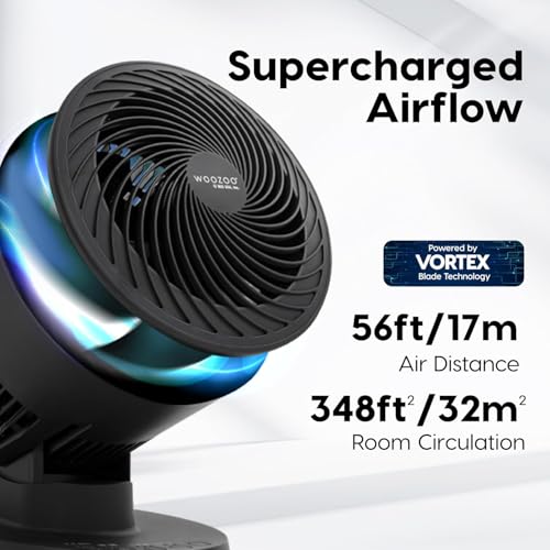 Black Air Circulator Fan with Remote, 3 Speed Settings, Oscillation, Compact Design