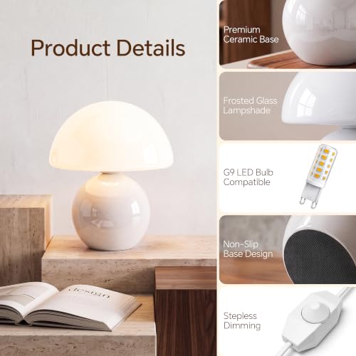 Dawnwake White Mushroom Table Lamp - Small Dimmable Bedside Light