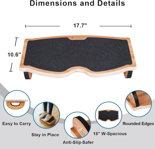 StrongTek Wooden Rocking Footrest 18x11 Inches, Anti-Slip Desk Footrest, Supports 350lbs
