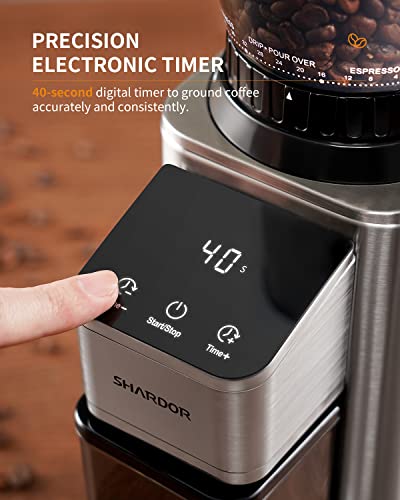 Conical Burr Coffee Grinder - Anti-Static, 48 Settings, Silver by SHARDOR
