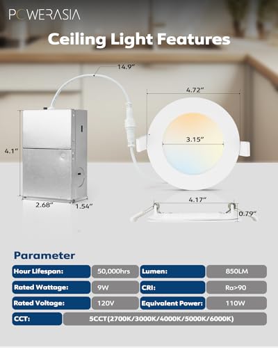 24 Pack 4 Inch LED Recessed Lighting Canless Wafer Dimmable 5CCT White