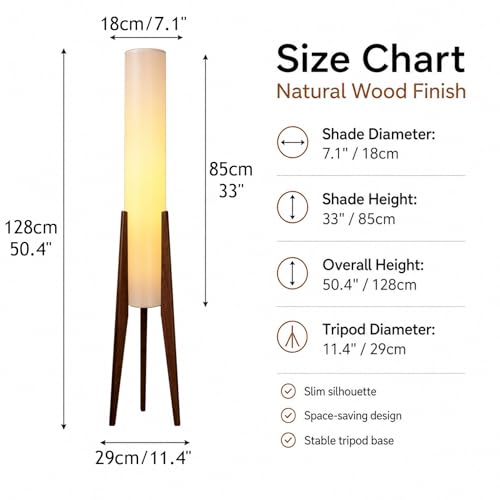 Walnut Wabi-Sabi 50-Inch Wooden Tripod Floor Lamp with Paper Lantern Shade