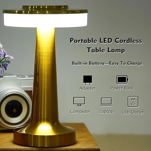 Riakrum 4-Pack Gold Rechargeable Cordless LED Table Lamps - Portable & Touch-Control