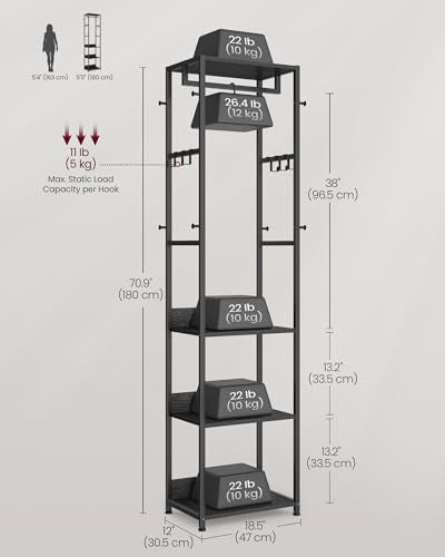 VASAGLE Freestanding Coat Rack Industrial Black & Charcoal Gray Hall Tree with Shelves