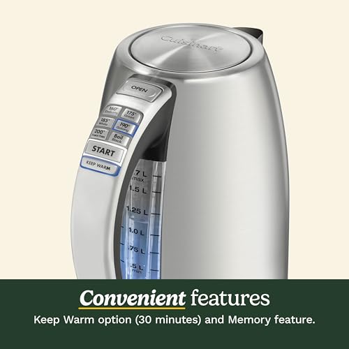 Cuisinart PerfecTemp Electric Kettle 1.7L, 1500W, 6 Temp Presets, Stainless Steel