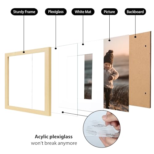 7x7 Picture Frame Wood Grain, Wooden Matted 5x5 for Table