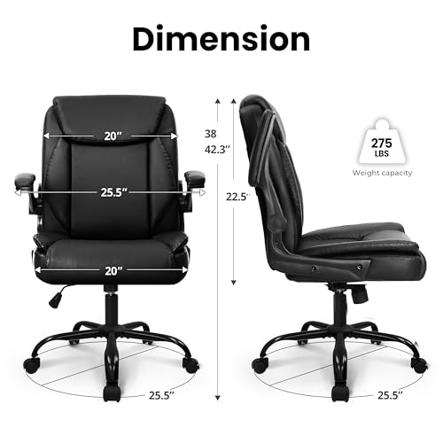 All Black PU Leather Office Desk Chair with Adjustable Arms - Ergonomic Comfort
