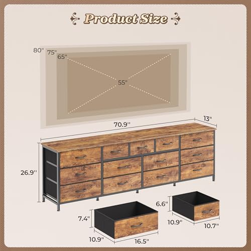 Huuger Rustic Brown 70-Inch Long Dresser & TV Stand for 65-80 Inch TVs