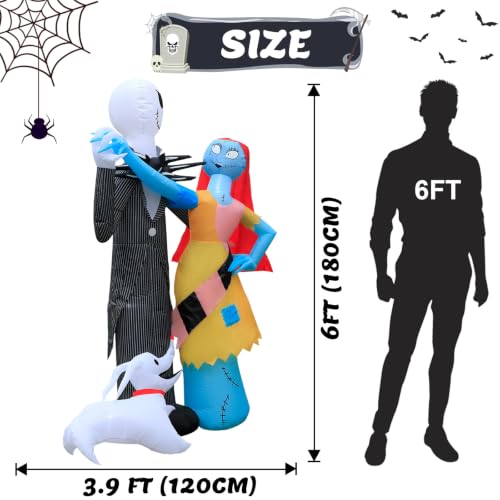 6Ft Inflatable Halloween Skeleton Couple & Dog Yard Decoration with LED Lights