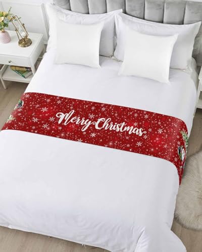 DecorLovee 94x20 Red Christmas Bed Runner for King Size Bed Holiday Decor