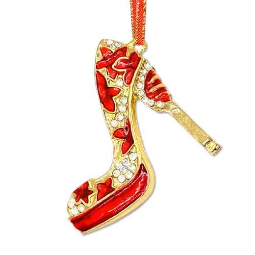 High Heel Shoe Christmas Ornaments Red Metal High Heel Ornaments for Christmas Tree Rhinestones Shoe Hanging Christmas Decorations Funny Christmas Ornaments for Women Girl Mom Sisters