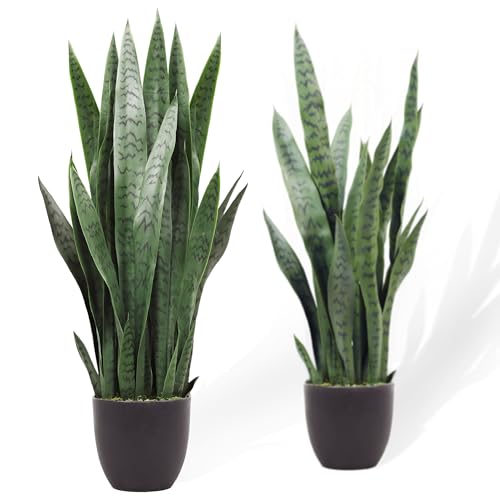 KOL 3FT 2-Pack Artificial Snake Plants, Fake Sansevieria Indoor