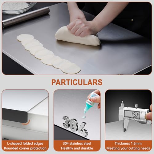 Glyncipher 19.6 x 23.6 Inch Stainless Steel Cutting Board with Lip & Non-Slip Silicone Pad