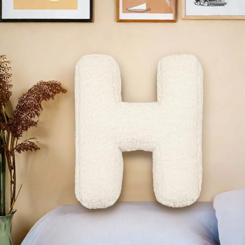 Letter Plush Pillow, Letter Hugging Throw Pillows, Decorative Initial Letter Shaped Throw Pillows for Bed Couch, Letter Pillows English Alphabet A to Z for Sofa Bedroom Living Room Decor (H)