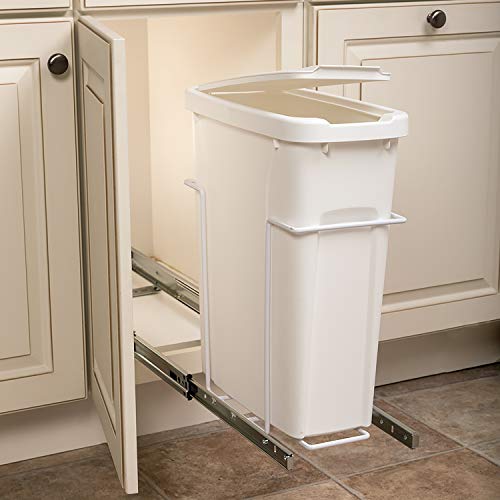 White In-Cabinet Pull-Out Trash Can 20 Qt - Heavy Duty Bottom Mount
