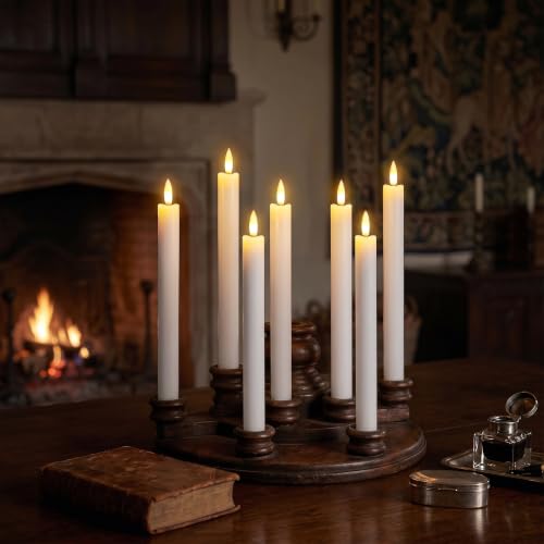 GenSwin Flameless Taper Candles 6-White | Remote Timer, 9.64 in